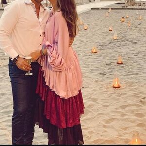 Romantic Tiered Maxi Dress in Pink and Burgundy